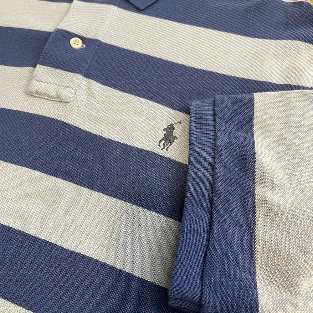 Polo Ralph Lauren Men's M Mesh Polo Shirt Blue Stripe Pony Logo Y2K Style Preppy